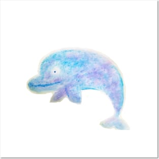 Watercolor cute blue dolphin Posters and Art